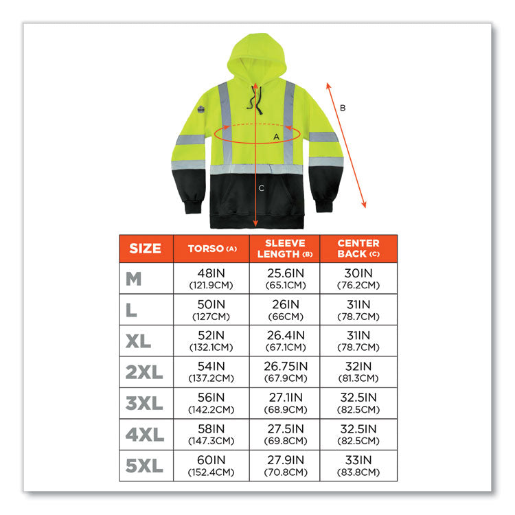 GloWear 8373 Hi-Vis Class 3 Hooded Sweatshirt with Black Bottom, Polar Fleece, Lime, 5X-Large
