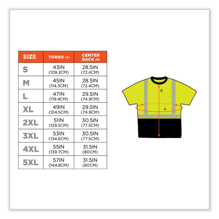 GloWear 8280BK Class 2 Performance T-Shirt with Black Bottom, Polyester, 4X-Large, Lime