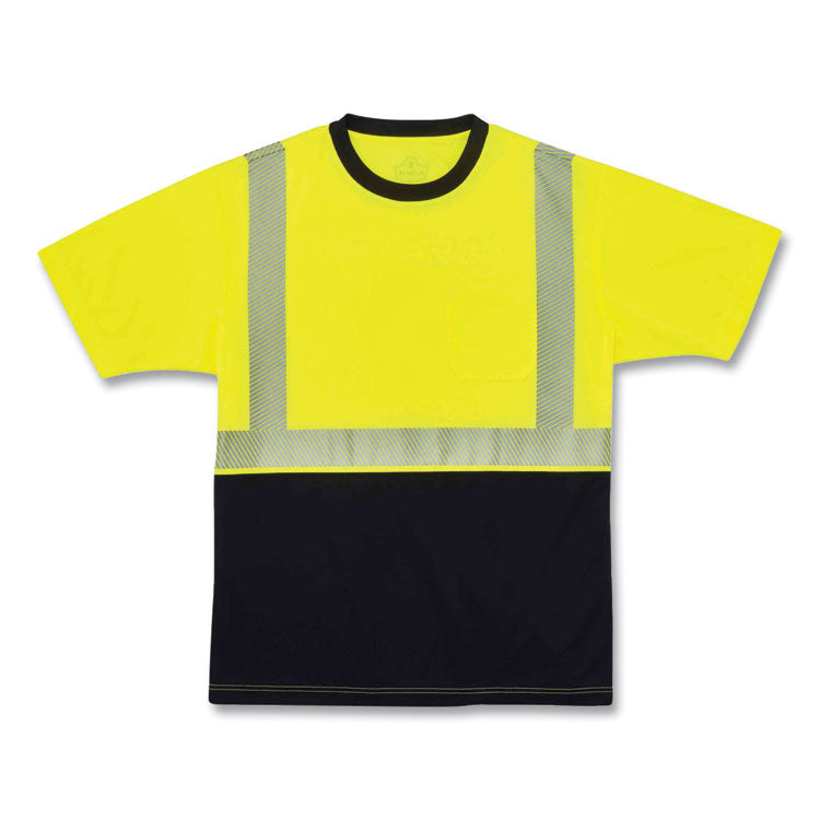 GloWear 8280BK Class 2 Performance T-Shirt with Black Bottom, Polyester, 4X-Large, Lime