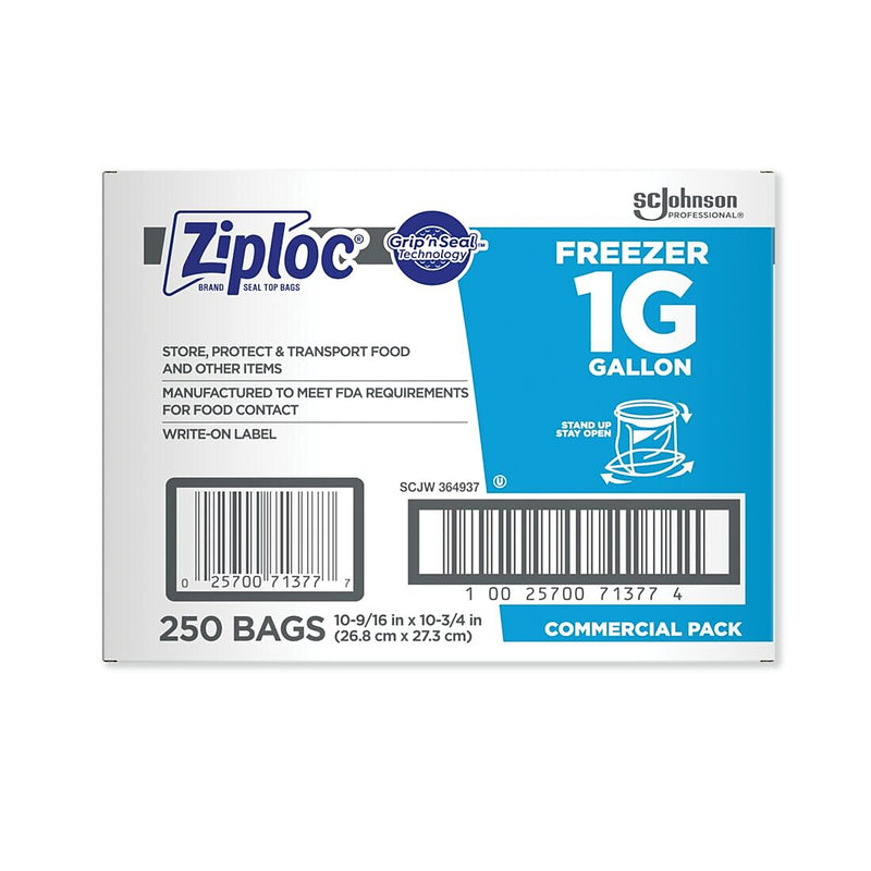 Ziploc Double Zipper Freezer Storage Bags, Gallon, 250 Bags/Carton (682258)