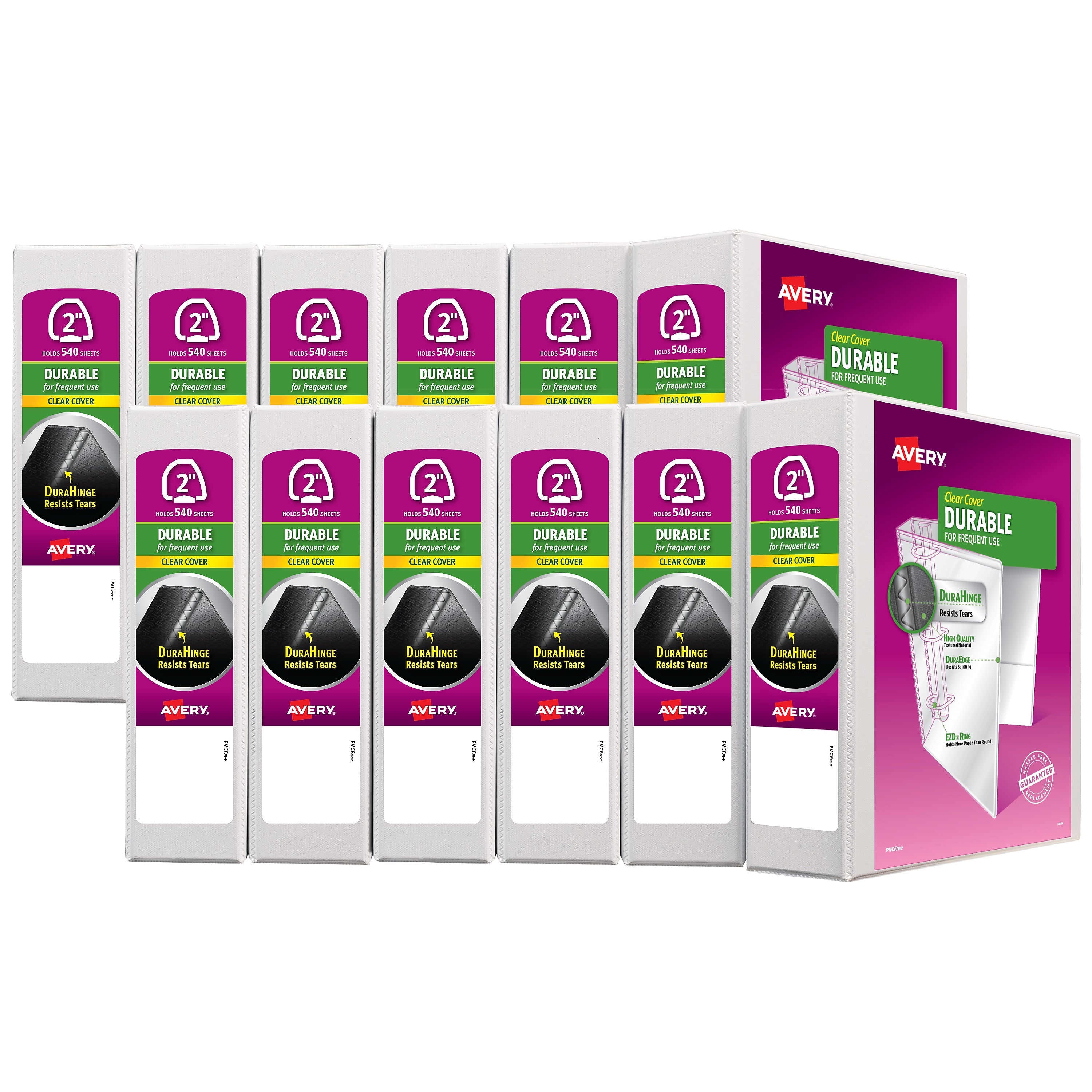 Avery Durable 2" 3-Ring View Binders, EZD Ring, White 12/Pack (09501)
