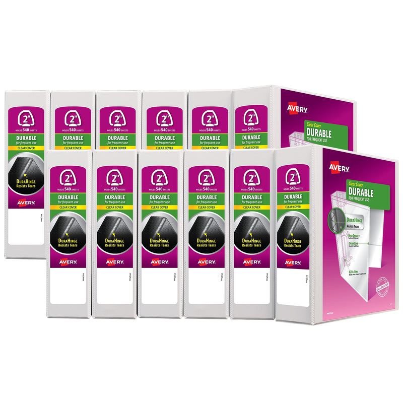 Avery Durable 2" 3-Ring View Binders, EZD Ring, White 12/Pack (09501)