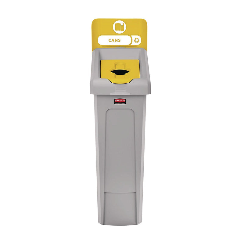 Rubbermaid Commercial Slim Jim Single-Stream Bottles and Cans Recycling Station Kit, 23 Gallon, Gray/Yellow (2185052)