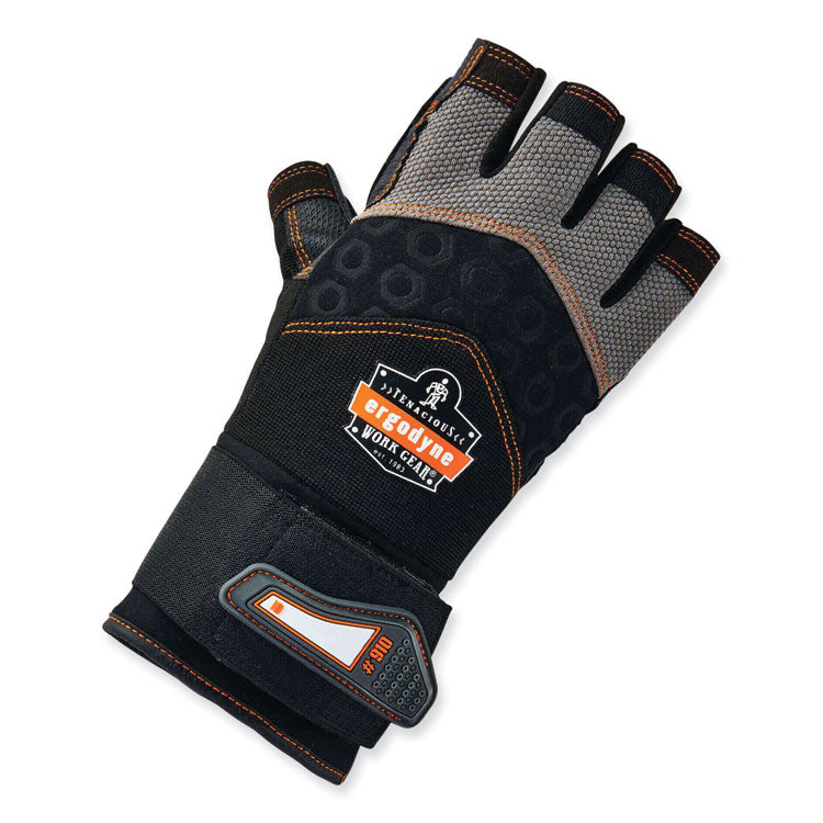 ProFlex 910 Half-Finger Impact Gloves + Wrist Support, EN388: 1121X, 12.75" Long, X-Large, Black, Pair