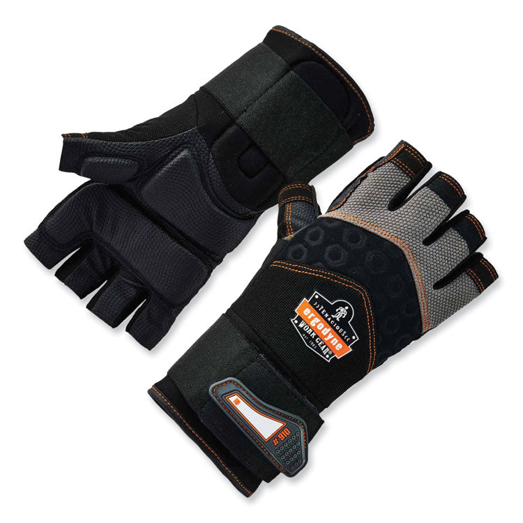 ProFlex 910 Half-Finger Impact Gloves + Wrist Support, EN388: 1121X, 13" Long, XX-Large, Black, Pair