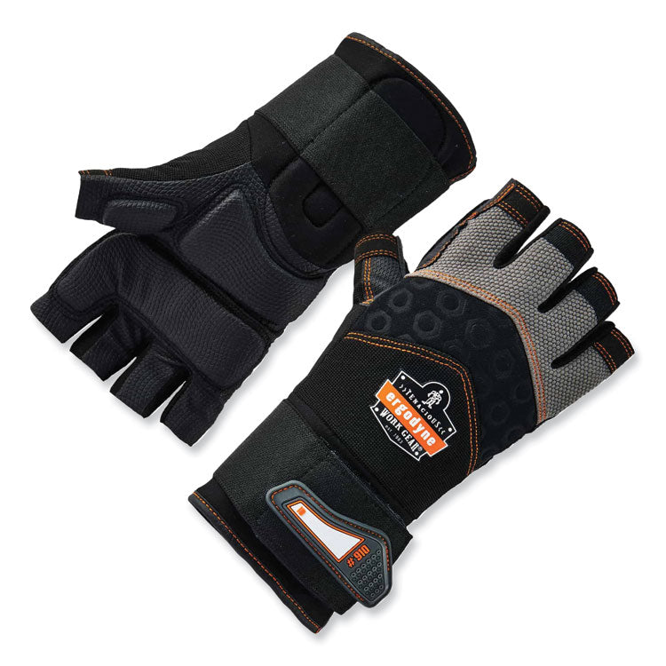 ProFlex 910 Half-Finger Impact Gloves + Wrist Support, EN388: 1121X, 12.75" Long, X-Large, Black, Pair