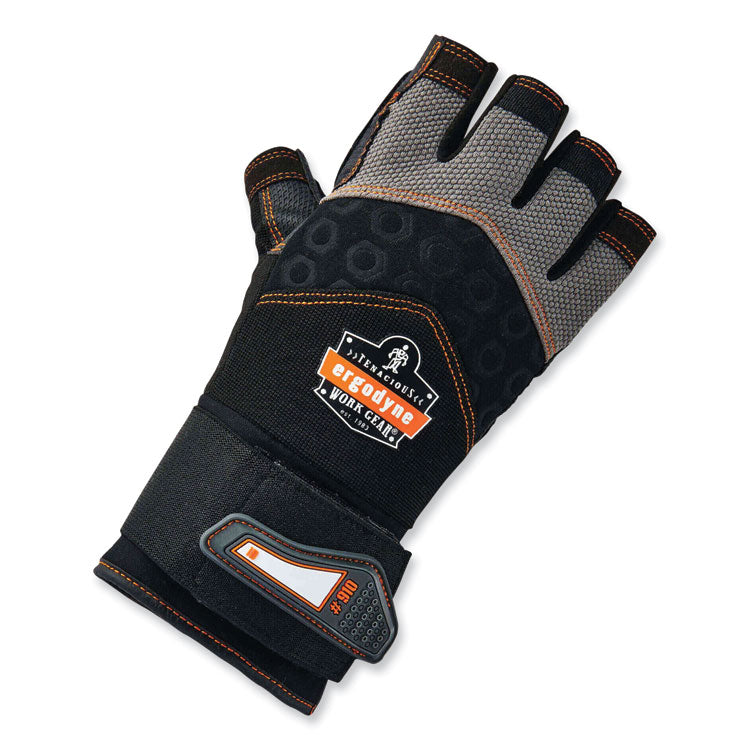 ProFlex 910 Half-Finger Impact Gloves + Wrist Support, EN388: 1121X, 12.5" Long, Large, Black, Pair