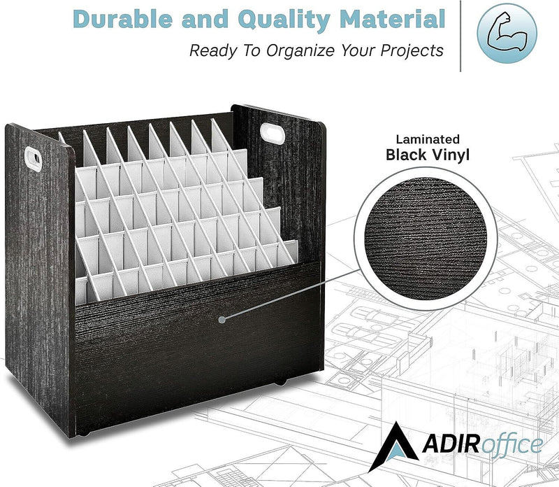 AdirOffice 50-Slot Mobile Roll File, 28.5"H x 30"W x 15.75"D, Black (626-BLK-KIT1)