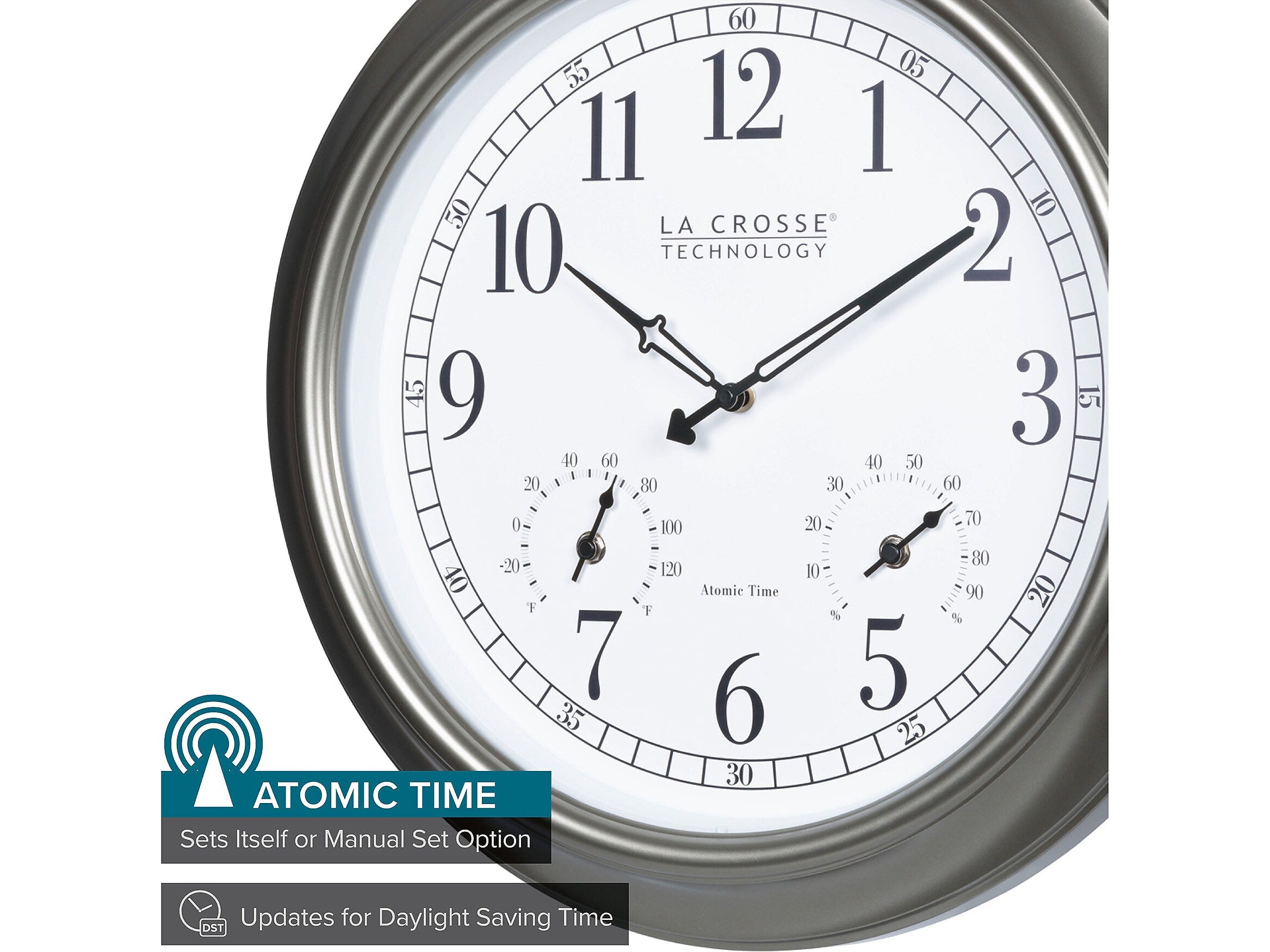 La Crosse Technology Atomic Analog Clock with Temperature and Humidity, 18"Dia. (404-00237)