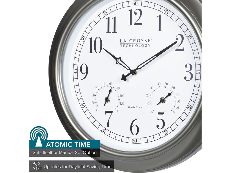 La Crosse Technology Atomic Analog Clock with Temperature and Humidity, 18"Dia. (404-00237)