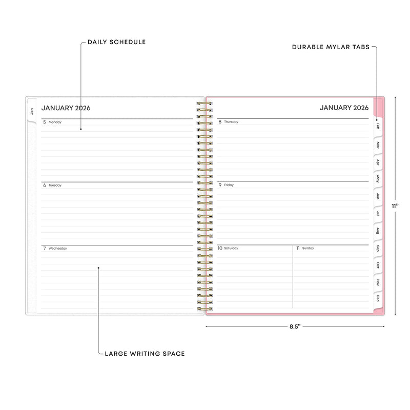 Planning Calendar BS Mimi Pink Frosted PP 8.5x11 RY26 Wkly/Mthly Safety Wirebound -