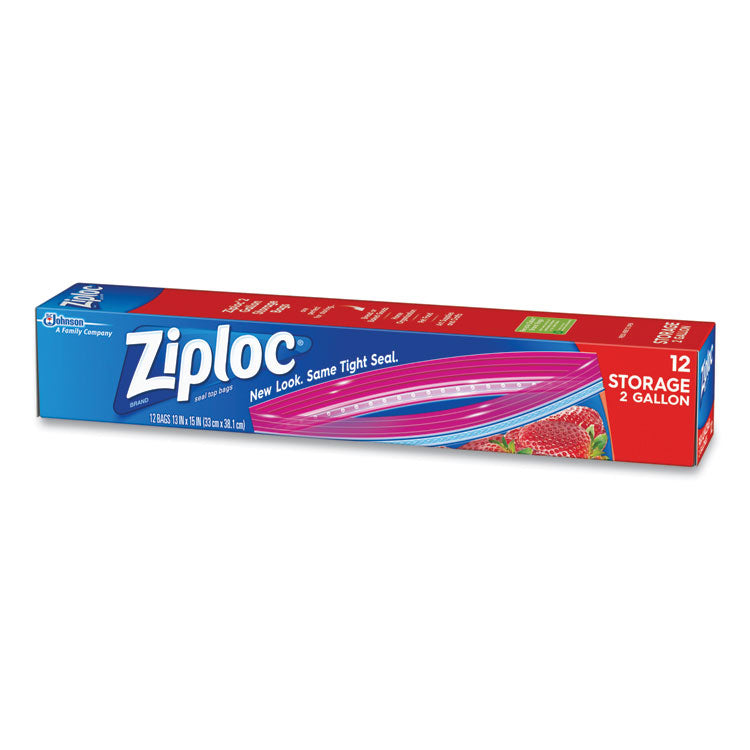 Double Zipper Storage Bags, 2 Gallon, 13" x 15", Clear, 12/Box