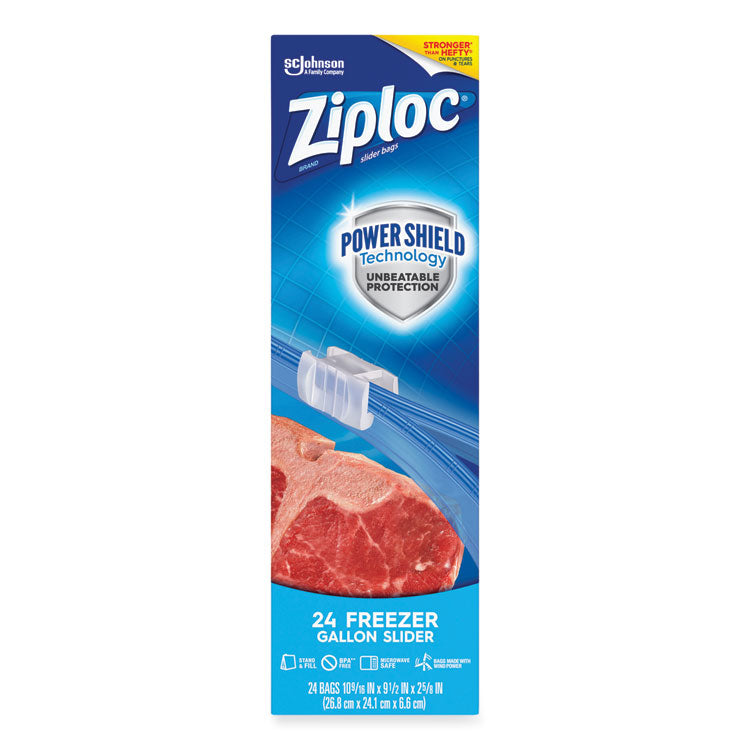 Slider Freezer Bags, 1 gal, 9.5" x 2.63" x 10.56", Clear, 24/Box