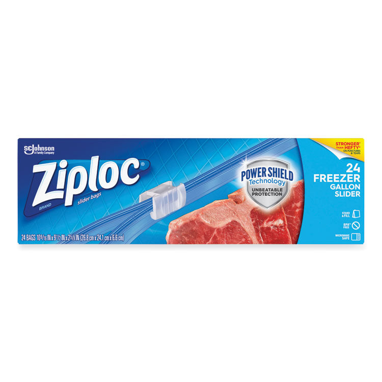 Slider Freezer Bags, 1 gal, 9.5" x 2.63" x 10.56", Clear, 24/Box