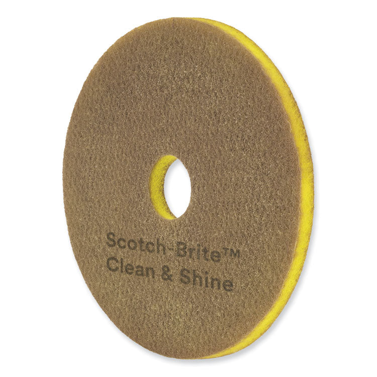 Clean and Shine Pad, 18" Diameter, Brown/Yellow, 5/Carton