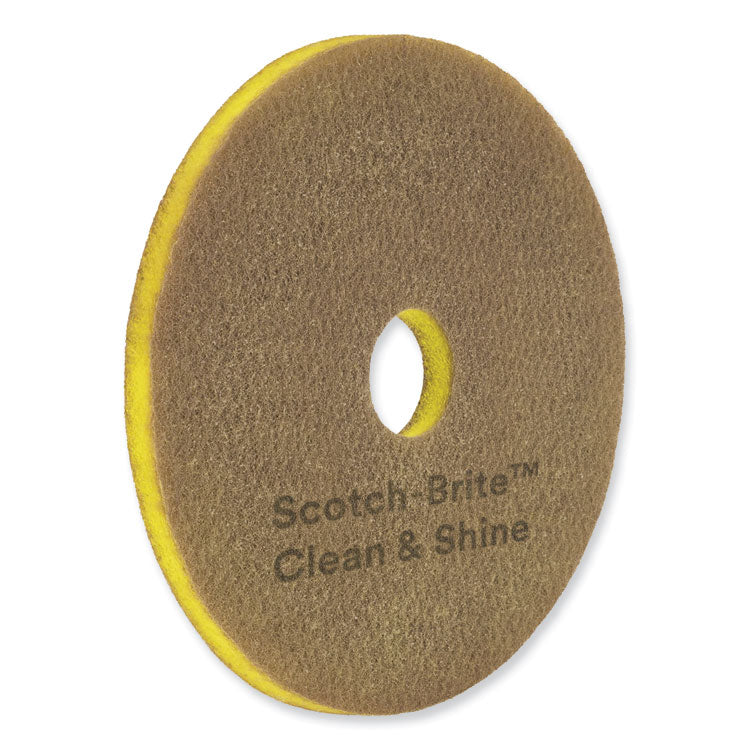 Clean and Shine Pad, 18" Diameter, Brown/Yellow, 5/Carton
