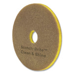 Clean and Shine Pad, 16" Diameter, Brown/Yellow, 5/Carton