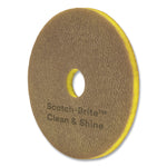 Clean and Shine Pad, 12" Diameter, Brown/Yellow, 5/Carton