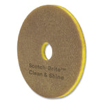 Clean and Shine Pad, 15" Diameter, Brown/Yellow, 5/Carton