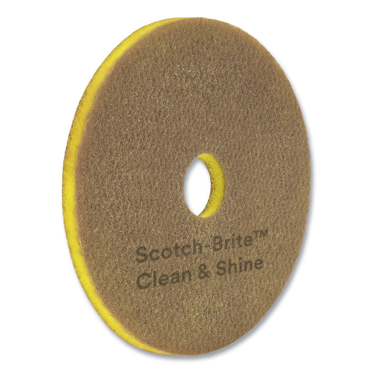 Clean and Shine Pad, 15" Diameter, Brown/Yellow, 5/Carton
