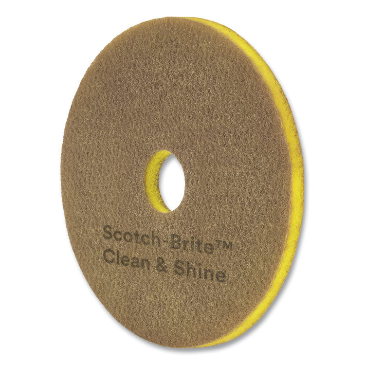 Clean and Shine Pad, 19" Diameter, Brown/Yellow, 5/Carton