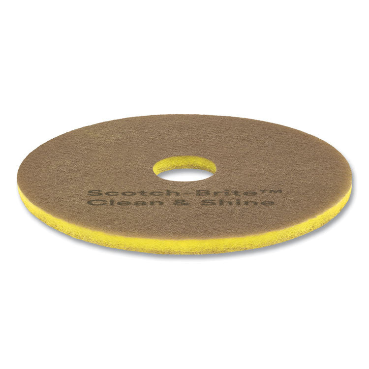 Clean and Shine Pad, 19" Diameter, Brown/Yellow, 5/Carton