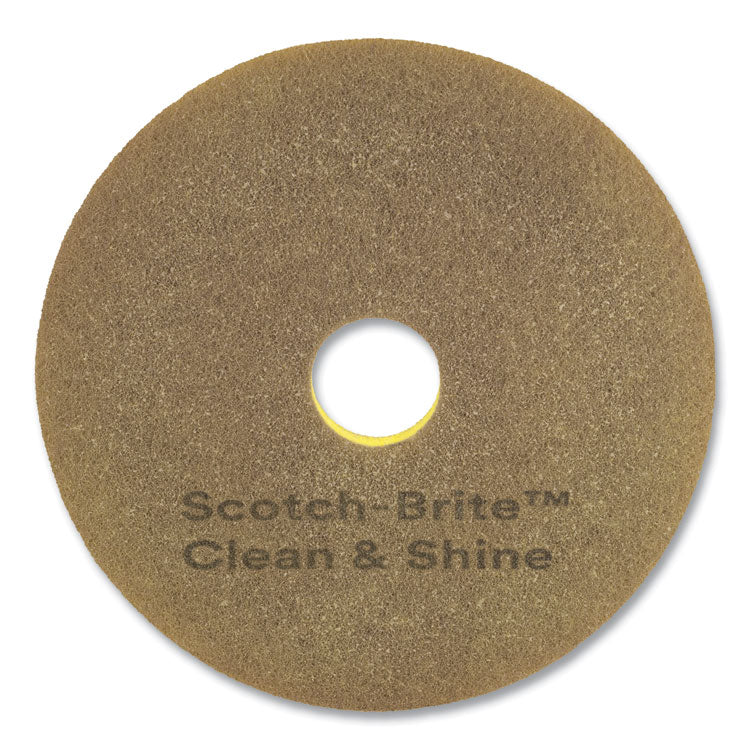 Clean and Shine Pad, 19" Diameter, Brown/Yellow, 5/Carton