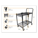 Stowaway Folding Carts, Metal, 2 Shelves, 250 lb Capacity, 35" x 37.25" x 22", Black
