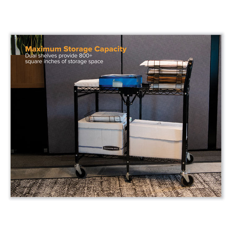 Stowaway Folding Carts, Metal, 2 Shelves, 250 lb Capacity, 29.63" x 37.25" x 18", Black