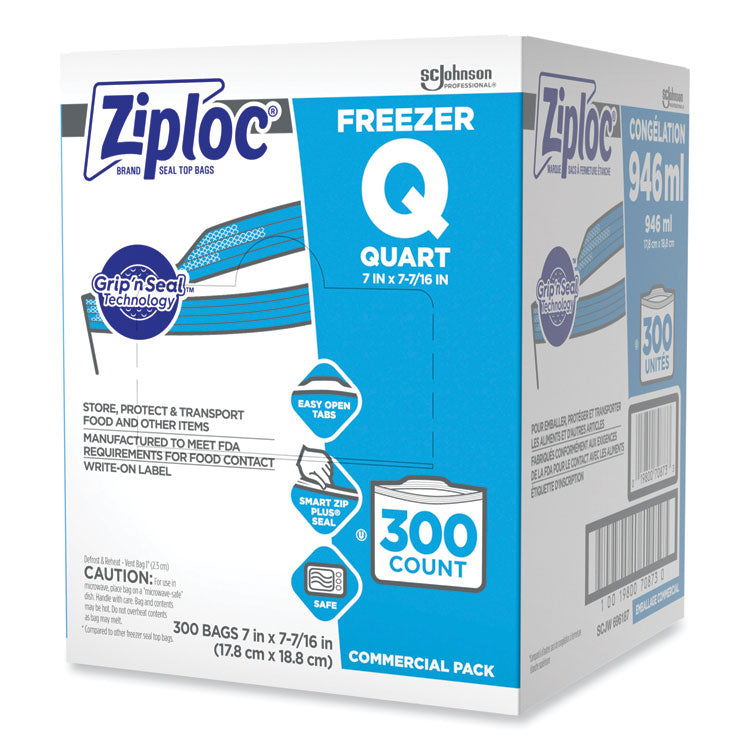 Zipper Freezer Bags, 32 oz, 7" x 7.75", Clear, 300/Carton