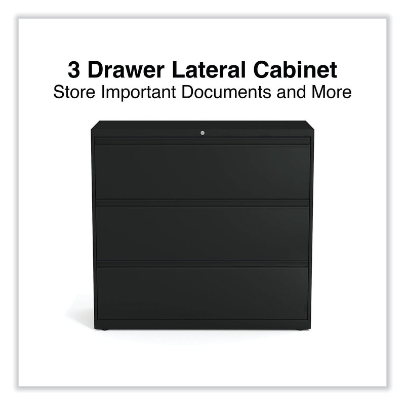 Alera 3-Drawer Lateral File Cabinet, Letter/Legal Size, Lockable, 40.25"H x 42"W x 18.63"D, Black (ALEHLF4241BL)