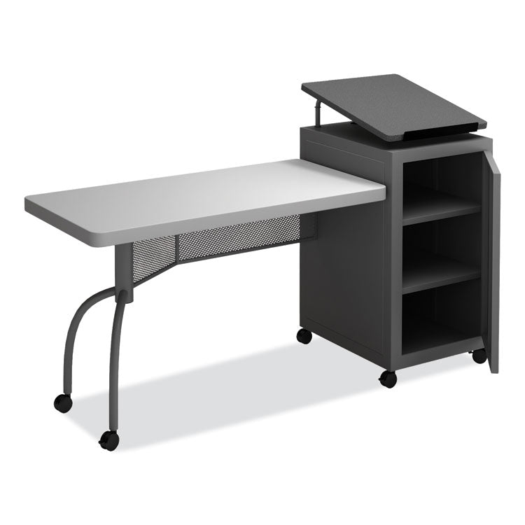 Edupod Teacher's Desk and Lectern Combo, 24" x 68" x 45", Gray Hammer Tone
