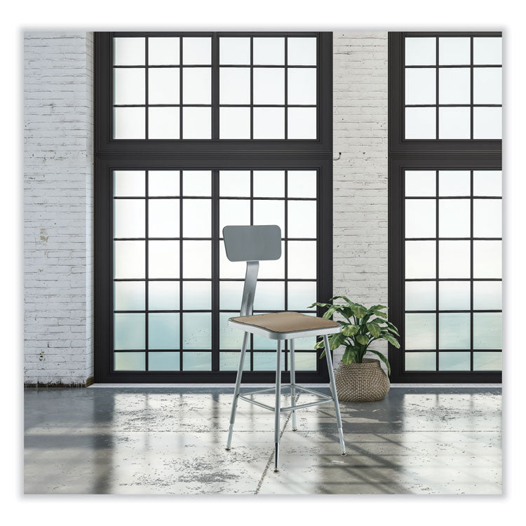 6300 Series Height Adjustable HD Square Seat Steel Stool with Back, Supports Up to 500 lb, 18"-26" Seat Height, Brown/Gray