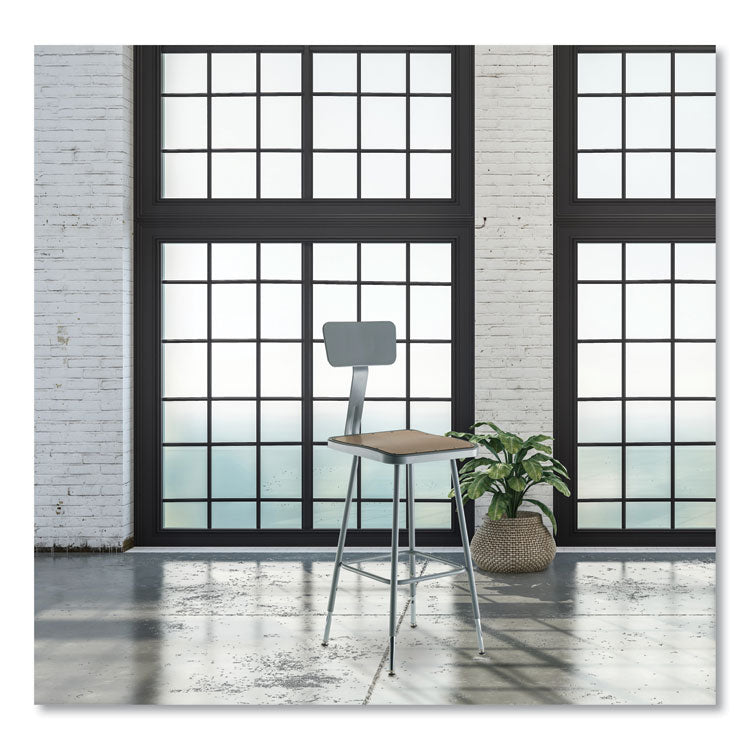 6300 Series Height Adjustable Heavy-Duty Square Seat Stool w/ Back, Supports 500 lb, 23.75" to 31.75" Seat Height, Brown/Gray
