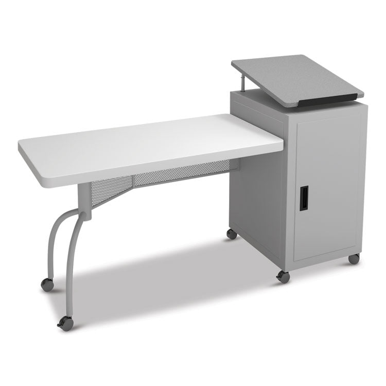 Edupod Teacher's Desk and Lectern Combo, 24" x 68" x 45", Gray Hammer Tone