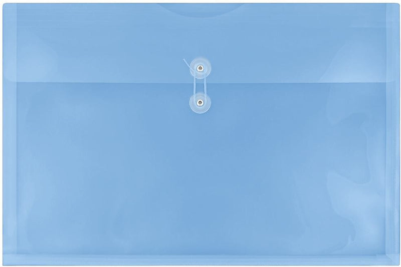 JAM Paper Premium Plastic Filing Envelope with Button & String Closure, 3" x 18", Blue, 3/Pack (457B1BUX3)