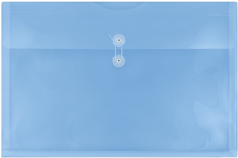 JAM Paper Premium Plastic Filing Envelope with Button & String Closure, 3" x 18", Blue, 3/Pack (457B1BUX3)