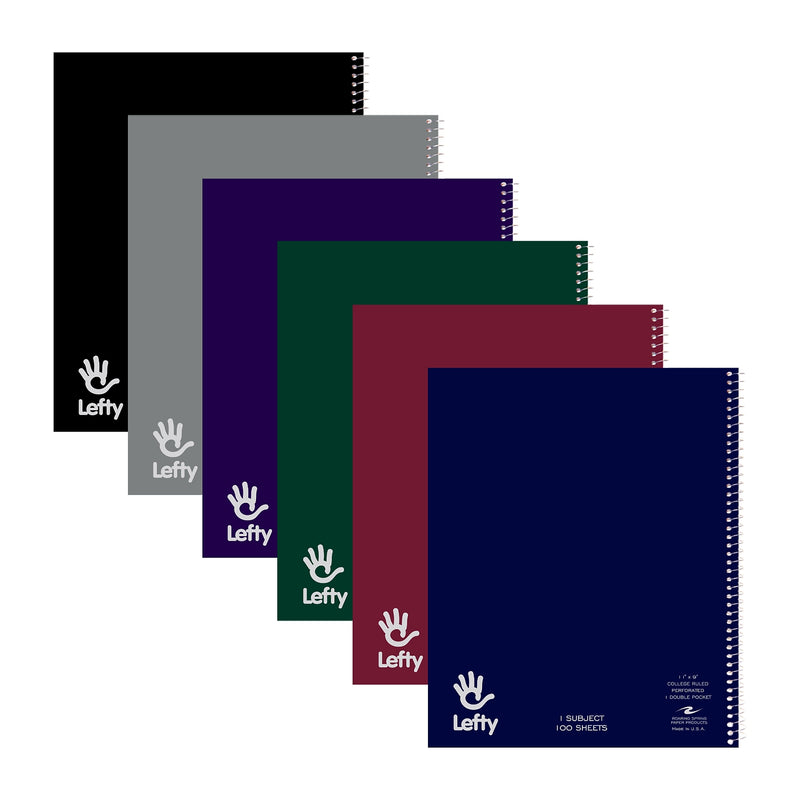 Roaring Spring Paper Products Lefty One-Subject Notebook, 8.5" x 11", College Ruled, 100 Sheets, Assorted Colors, 24/Case