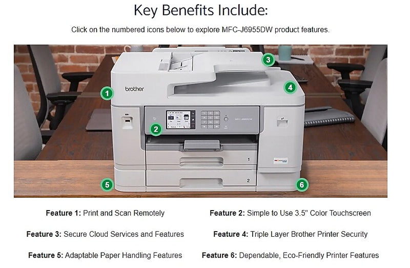 Brother INKvestment Tank MFC-J6955DW Wireless Color Inkjet Printer, All-In-One Supertank, Print, Scan, Copy, Fax