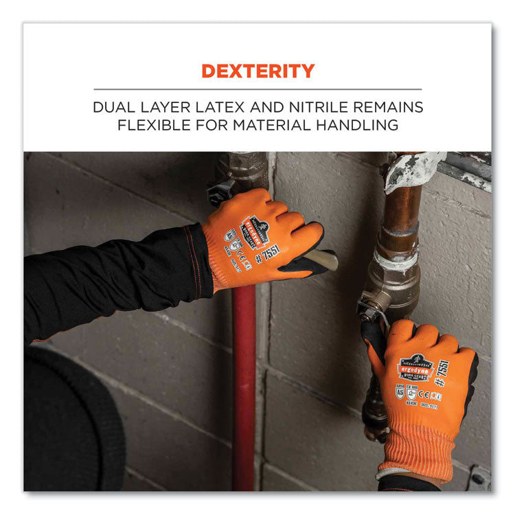 ProFlex 7551 ANSI A5 Coated Waterproof CR Gloves, EN388: 4X43E, 10" Long, Small, Orange, Pair