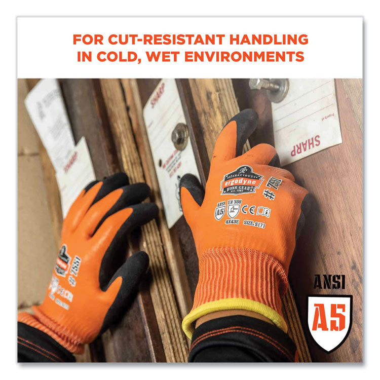 ProFlex 7551 ANSI A5 Coated Waterproof CR Gloves, EN388: 4X43E, 10" Long, Small, Orange, Pair