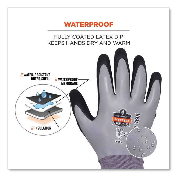 ProFlex 7501 Coated Waterproof Winter Gloves, EN388: 2131X, 10" Long, Small, Gray, Pair