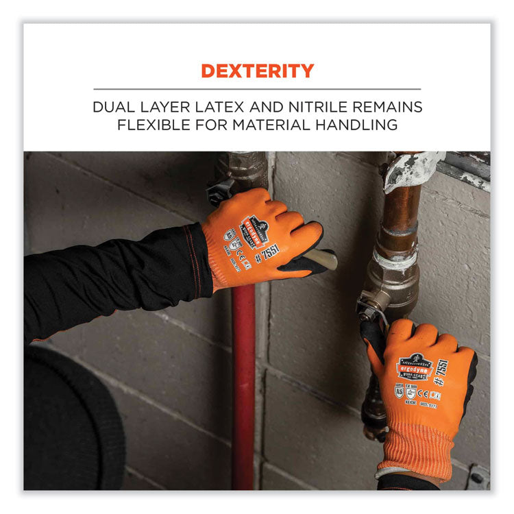 ProFlex 7551-CASE ANSI A5 Coated Waterproof CR Gloves, EN388: 4X43E, 11" Long, X-Large, Orange, 144 Pairs/Carton