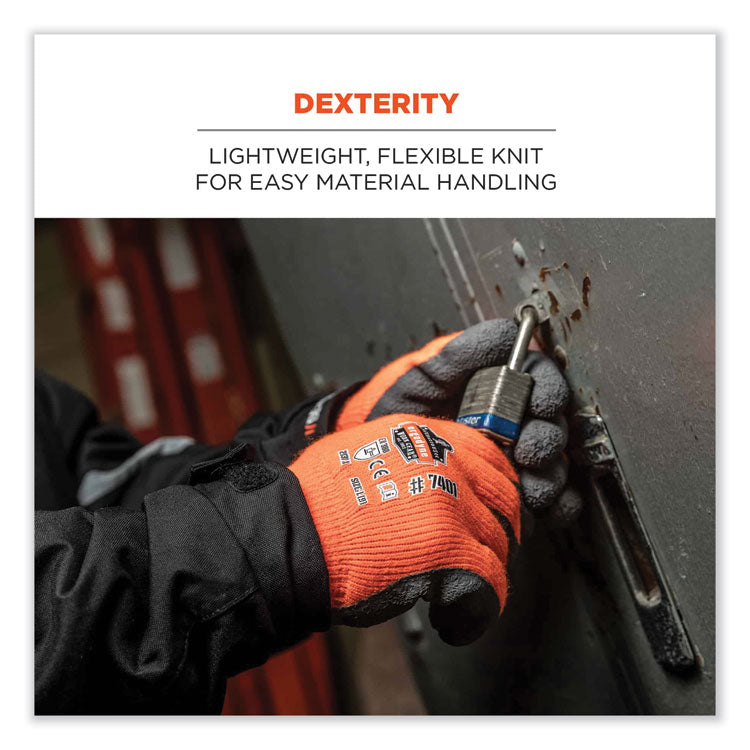 ProFlex 7401-CASE Coated Lightweight Winter Gloves, EN388: 2131X, 10" Long, Medium, Orange, 144 Pairs/Carton