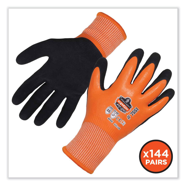 ProFlex 7551-CASE ANSI A5 Coated Waterproof CR Gloves, EN388: 4X43E, 11" Long, X-Large, Orange, 144 Pairs/Carton