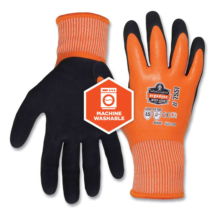 ProFlex 7551-CASE ANSI A5 Coated Waterproof CR Gloves, EN388: 4X43E, 11" Long, X-Large, Orange, 144 Pairs/Carton