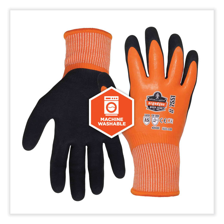 ProFlex 7551-CASE ANSI A5 Coated Waterproof CR Gloves, EN388: 4X43E, 11" Long, XX-Large, Orange, 144 Pairs/Carton