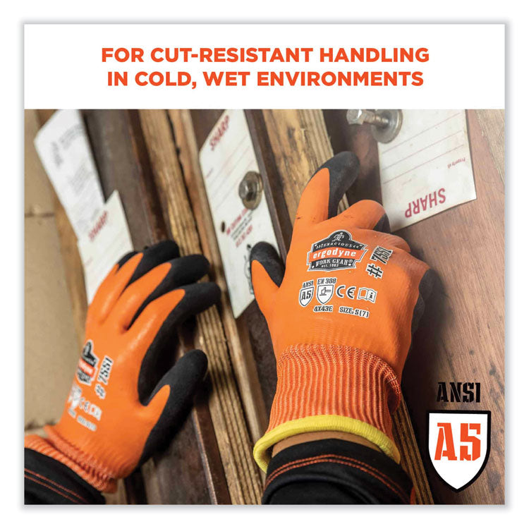 ProFlex 7551 ANSI A5 Coated Waterproof CR Gloves, EN388: 4X43E, 10" Long, Medium, Orange, Pair