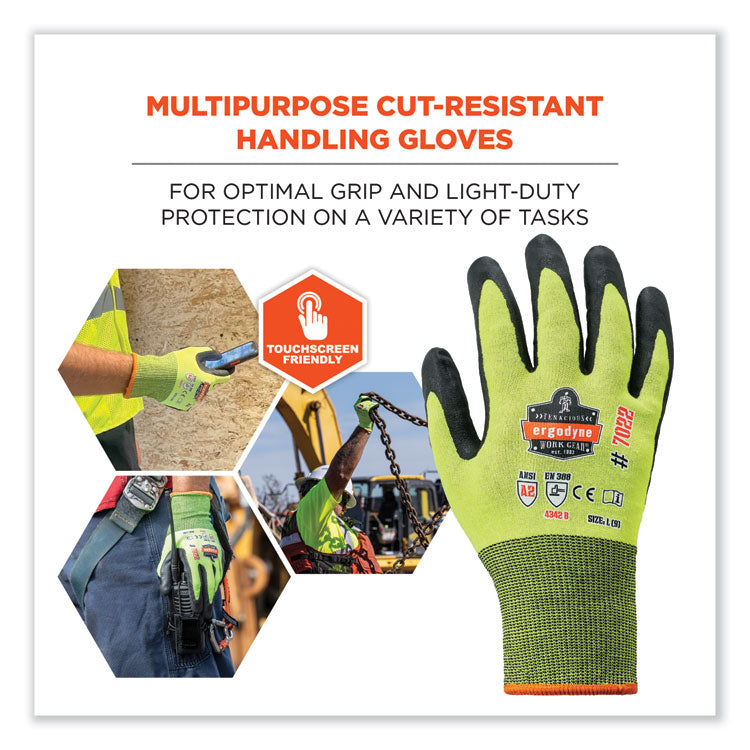 ProFlex 7022-CASE ANSI A2 Coated CR Gloves DSX, EN388: 4342B, 8.5" Long, Small, Lime, 144 Pairs/Carton