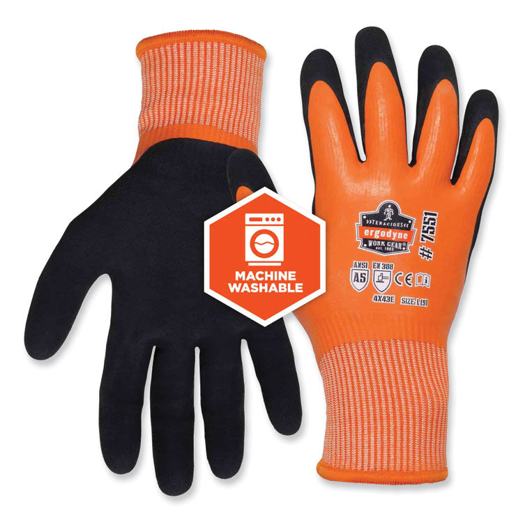 ProFlex 7551 ANSI A5 Coated Waterproof CR Gloves, EN388: 4X43E, 10" Long, Medium, Orange, Pair